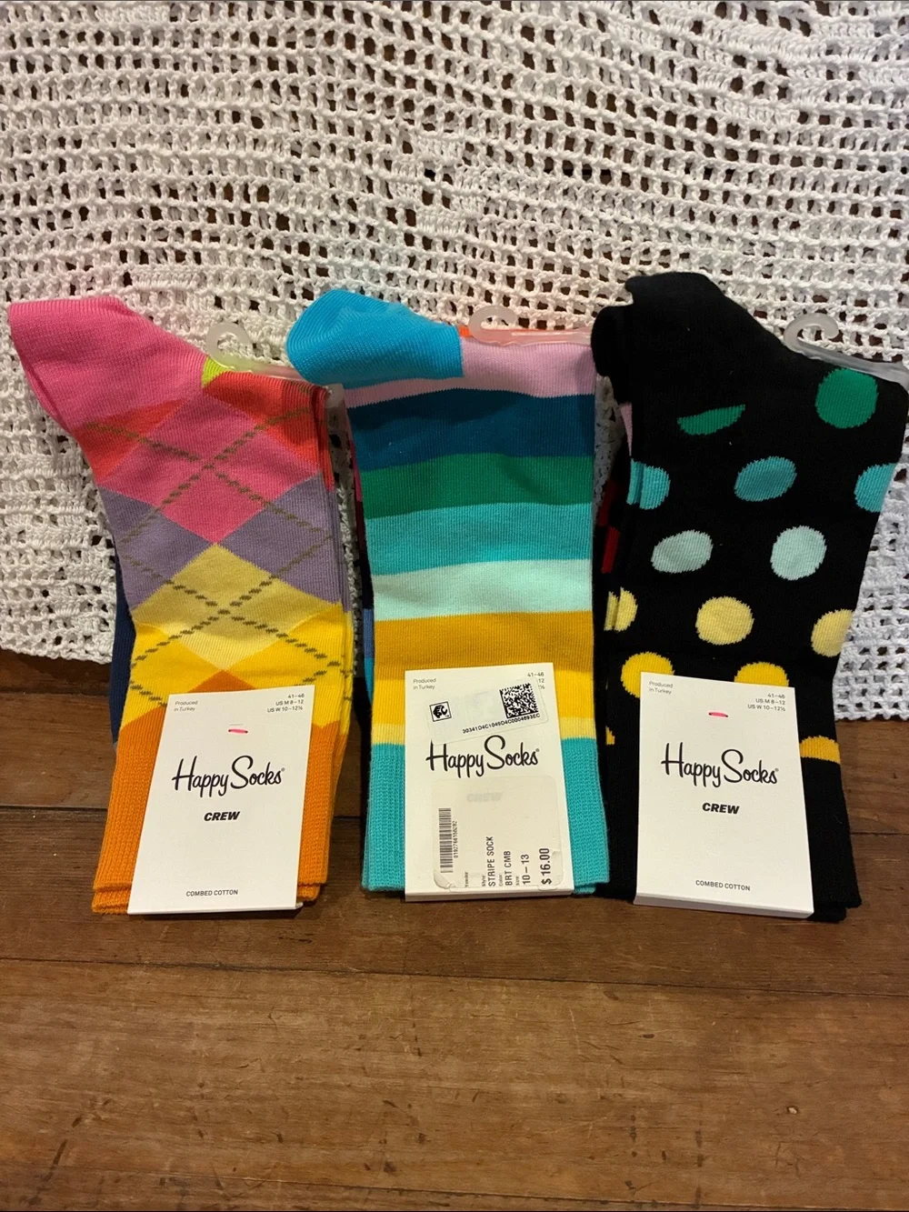 3 pairs Happy Socks Men's Colorful Crew Socks - Assorted Multicolor Pack NWT